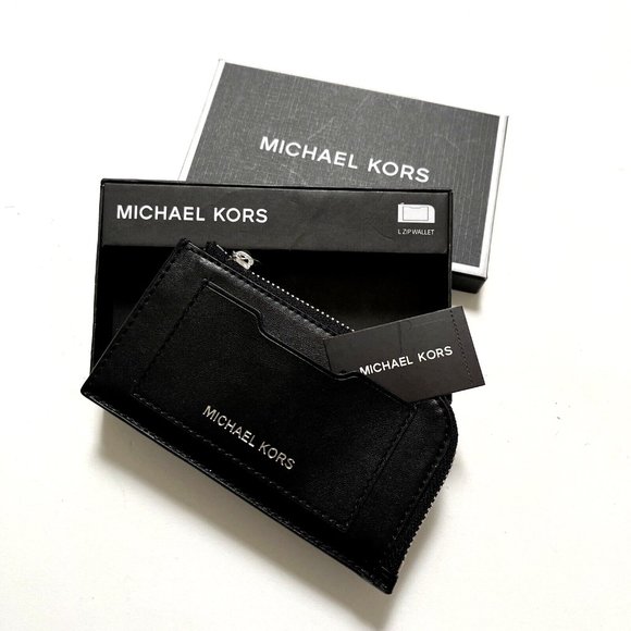 NWT $100 MICHAEL KORS Slim L-Zip Wallet Embossed Logo 39S0LGFE6L Black Boxed - Picture 2 of 5